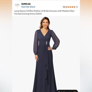 Elegant Long Sleeve Evening Dress in Gray